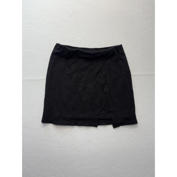 Monrow Dresses & Skirts - Monrow Skirt Womens 0 Black Jersey Asymmetric Layered Front Slit Mini Pull On